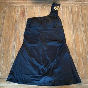 Jaclyn Smith Blue One-Shoulder Ruched Swimdress